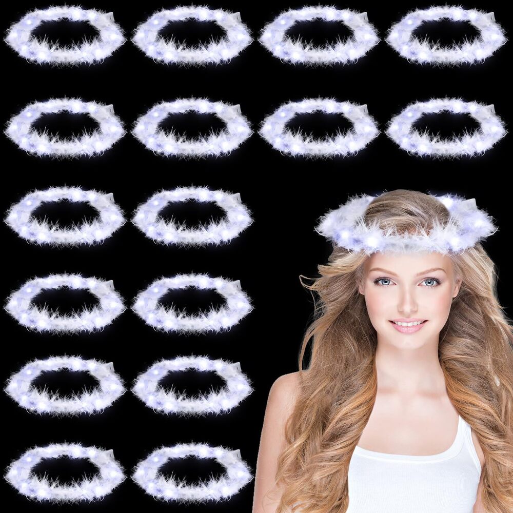 1416 16 Pieces 7.5'' Christmas Feather Light up Headband Crown Headband